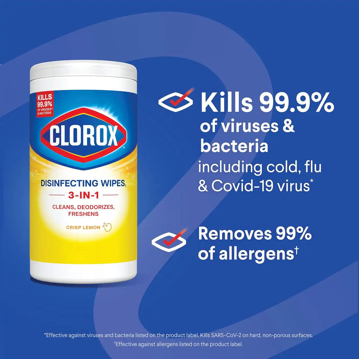 Clorox Antibacterial Disinfecting Wipes, Bleach Free, Crisp Lemon, 75 Ct.