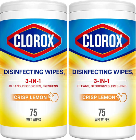 Clorox Disinfecting Wipes Back to School, Bleach Free, Crisp Lemon, 75 Count, Pack of 2 (Package May Vary)