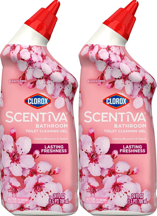Clorox Scentiva Bathroom Toilet Cleaning Gel, Cherry Blossom and Peach, 24 Fluid Ounces (Pack of 2)