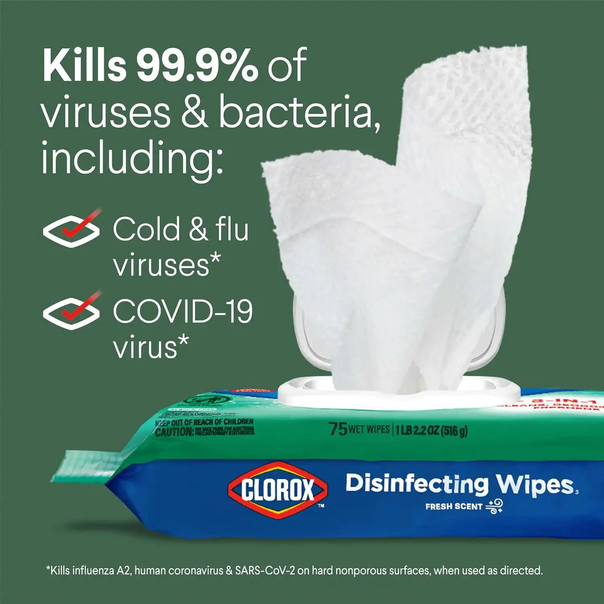 Clorox Disinfecting Wipes, Bleach Free Cleaning Wipes, Fresh Scent, 75 Count (Package May Vary)