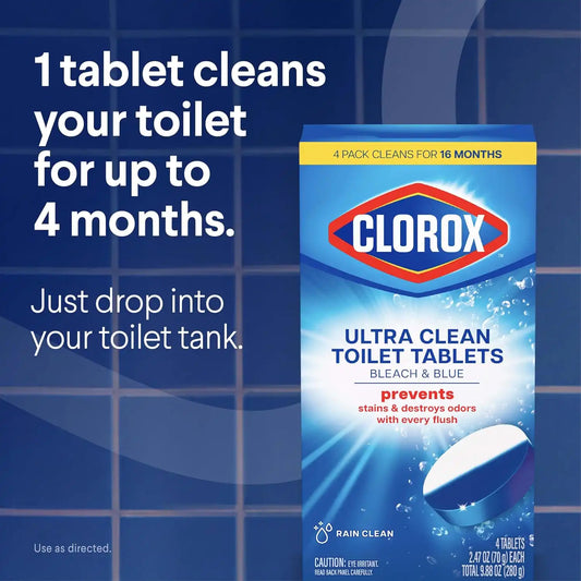 Clorox Ultra Clean Toilet Tablets Bleach & Blue, 2.47 oz., 4 Ct.
