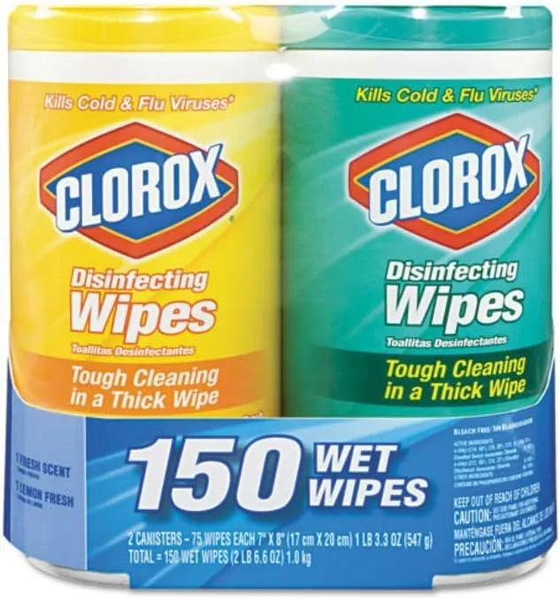 Clorox Company 01599 Disinfectant Wipes-2-Pack, 1 Citrus Blend and 1 Fresh Scent(75ct each)