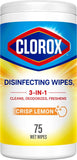 Clorox Antibacterial Disinfecting Wipes, Bleach Free, Crisp Lemon, 75 Ct.