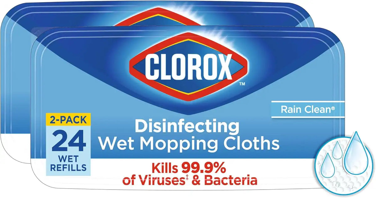 Clorox Disinfecting Wet Mopping Cloths, Rain Clean, 24 Ct., 2 Pack