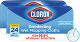 Clorox Disinfecting Wet Mopping Cloths, Rain Clean, 24 Ct., 2 Pack