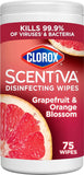 Clorox Scentiva Disinfecting Wipes, Grapefruit and Orange Blossom, Antibacterial, 75 Count