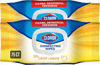Clorox Disinfecting Cleaning Wipes Flex Pack, Bleach Free, Crisp Lemon, 75 Count (Pack of 2)