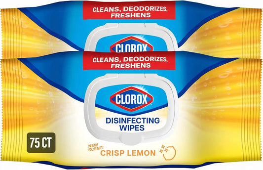 Clorox Disinfecting Cleaning Wipes Flex Pack, Bleach Free, Crisp Lemon, 75 Count (Pack of 2)