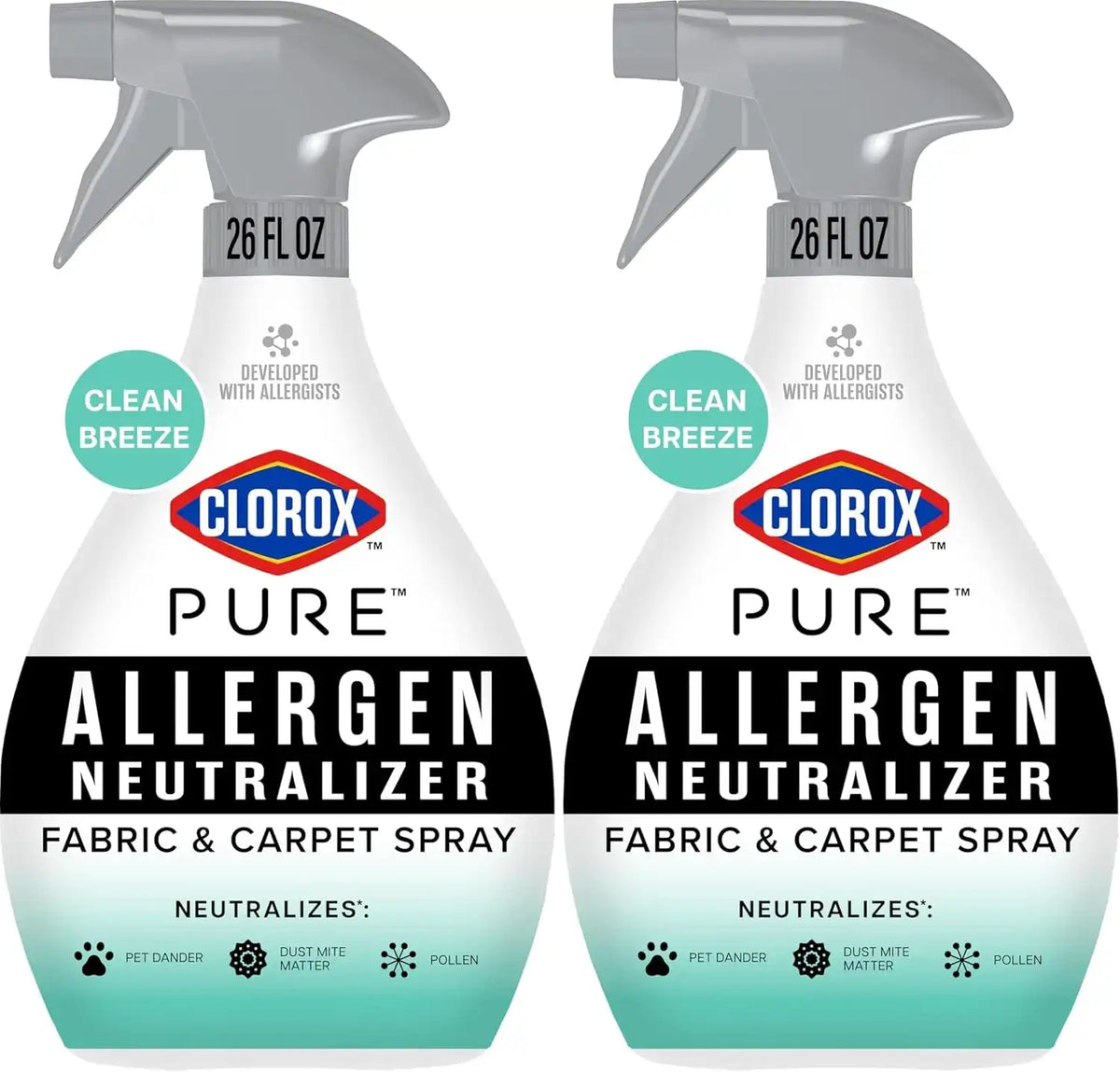 Clorox PURE Allergen Neutralizer Fabric and Carpet Spray, Clean Breeze, 26 Fluid Ounces (Pack of 2)
