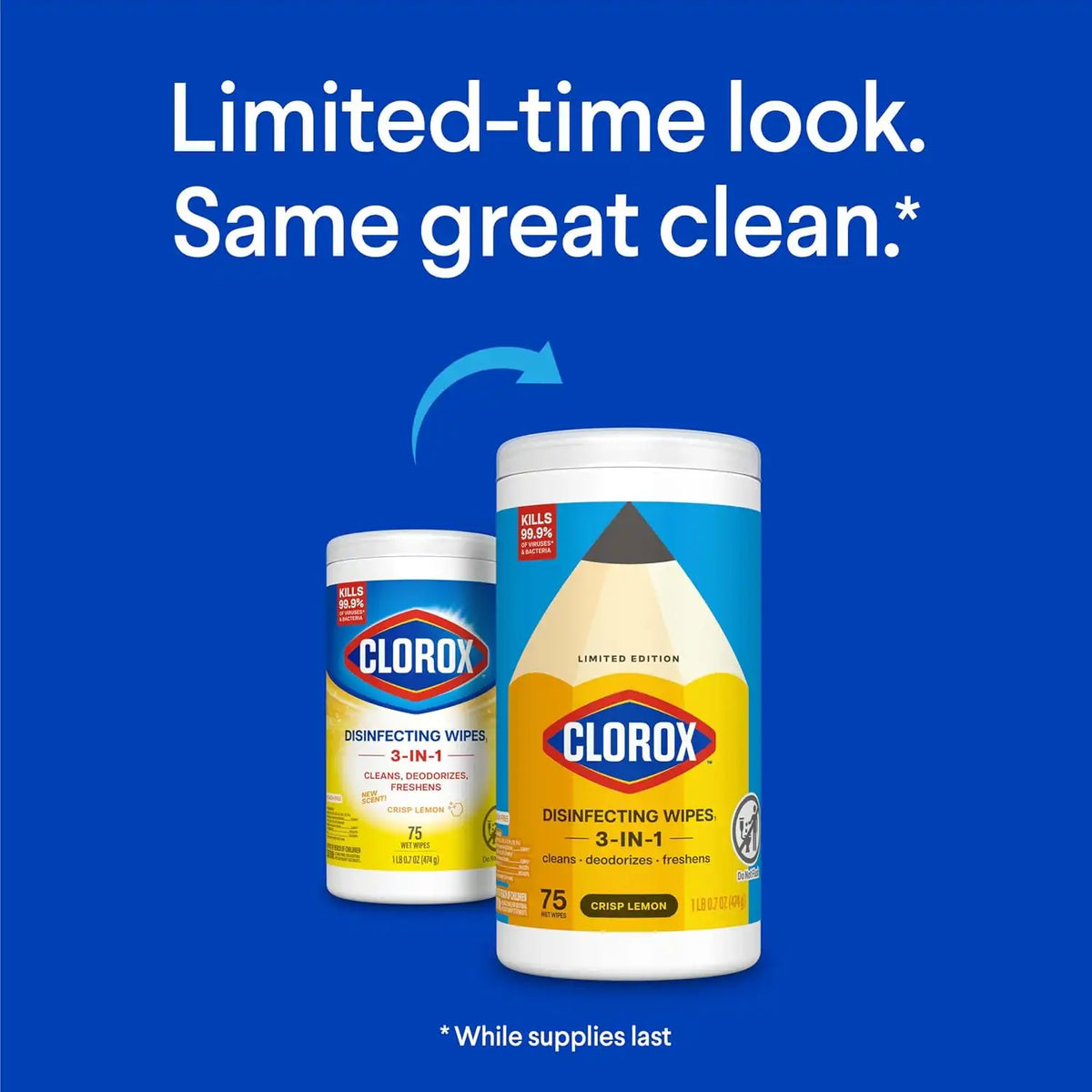 Clorox Antibacterial Disinfecting Wipes, Bleach Free, Crisp Lemon, 75 Ct.