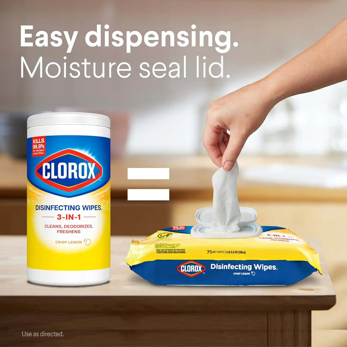 Clorox Disinfecting Cleaning Wipes Flex Pack, Bleach Free, Crisp Lemon, 75 Count (Pack May vary)