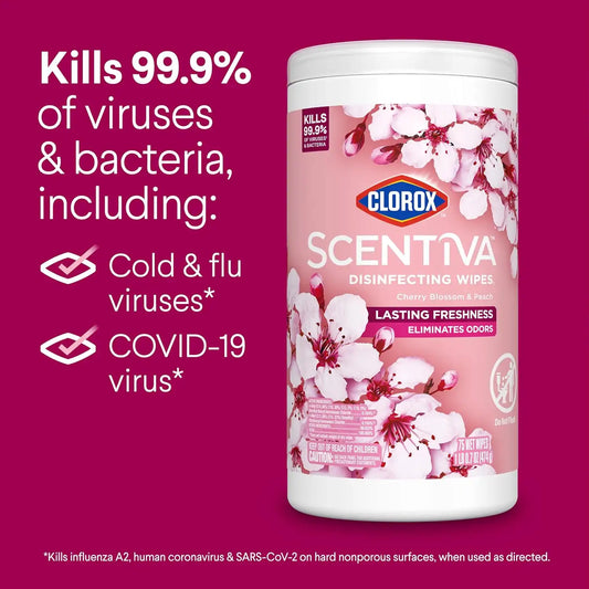Clorox Disinfecting Wipes Variety Bundle, 2 Crisp Lemon & 2 Cherry Blossom, 300 Total Wipes