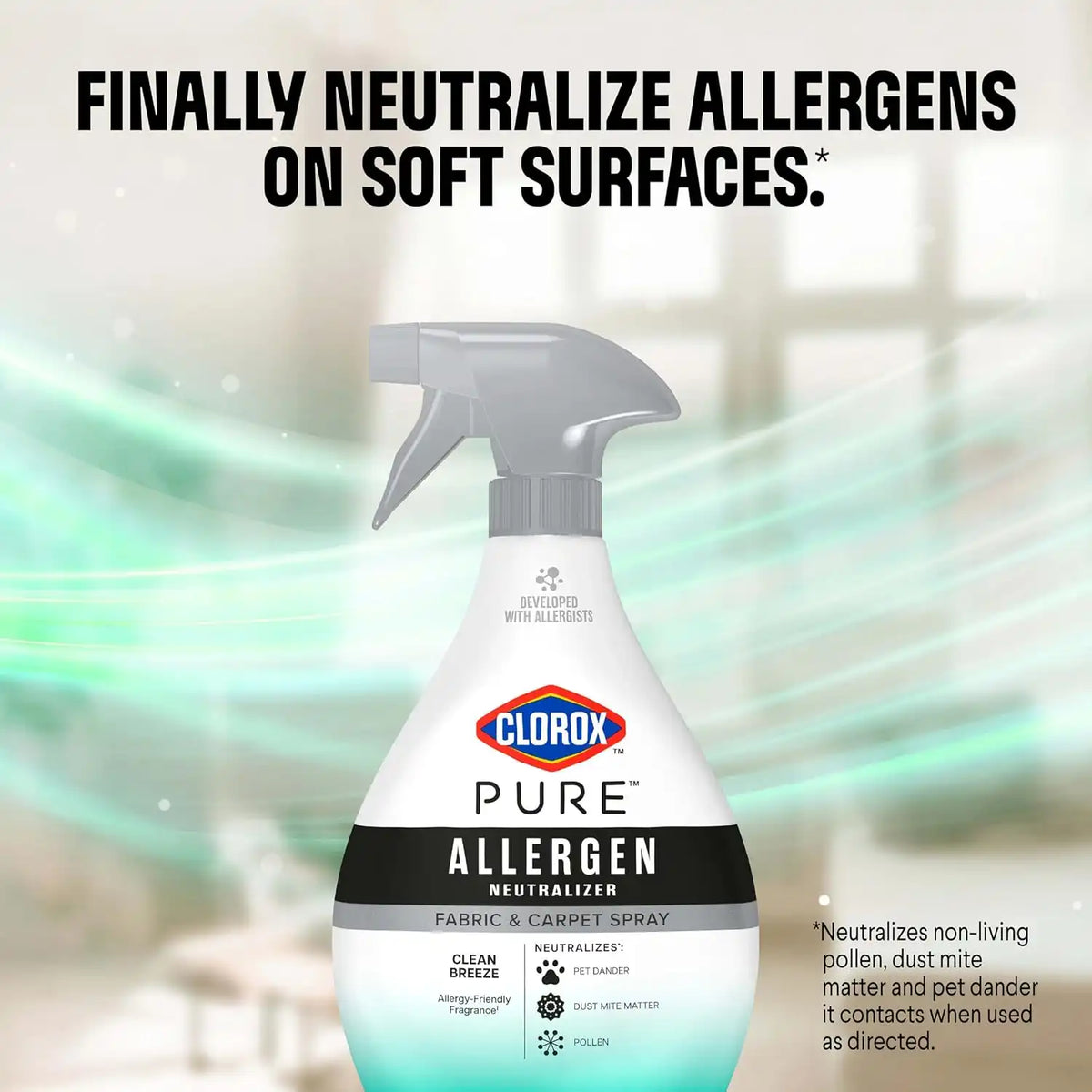 Clorox PURE Allergen Neutralizer Fabric and Carpet Spray, Clean Breeze, 26 Fluid Ounces (Pack of 2)