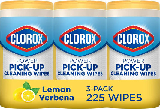 Clorox Power Pick-Up Cleaning Wipes, Lemon Verbena, 75 Paper Towel Wipes, Pack of 3 (Pack May Vary)