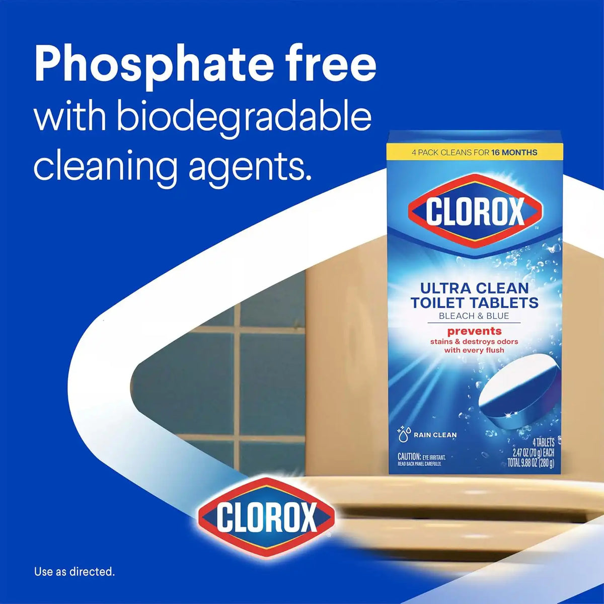 Clorox Ultra Clean Toilet Tablets Bleach & Blue, 2.47 oz., 4 Ct.
