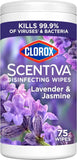 Clorox Scentiva Disinfecting Wipes, Lavender and Jasmine, 75 Ct.