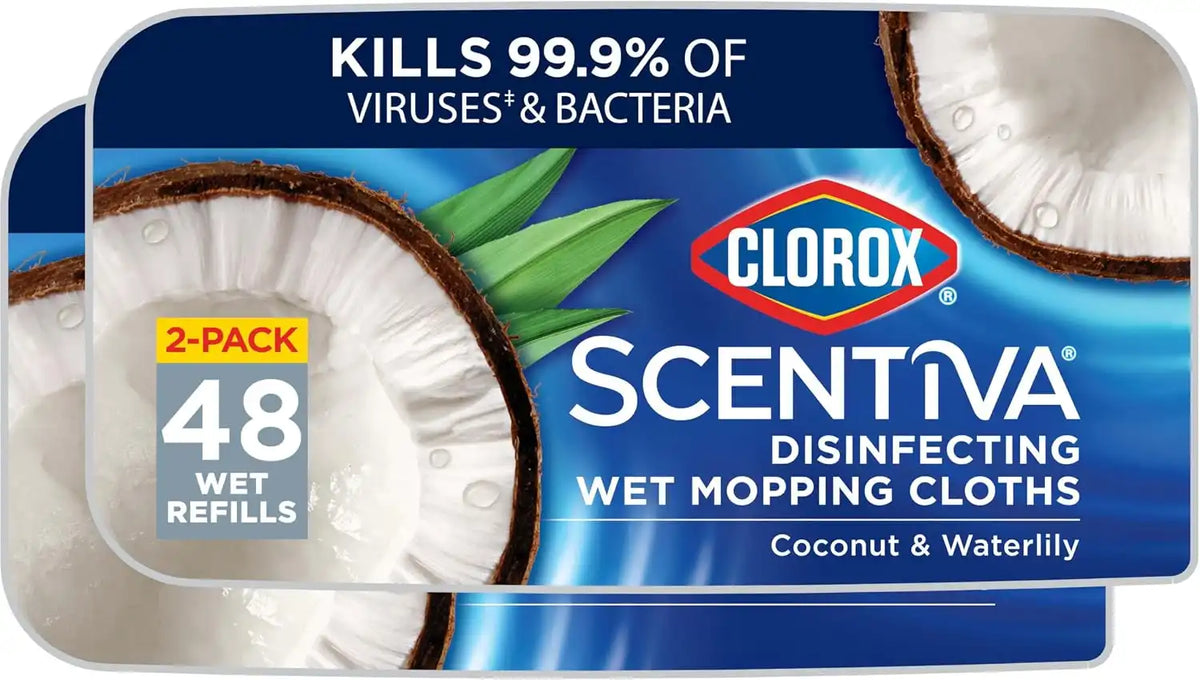 Clorox Scentiva Disinfecting Wet Mop Pad, Coconut Waterlily, 24 Ct., 2 Pack