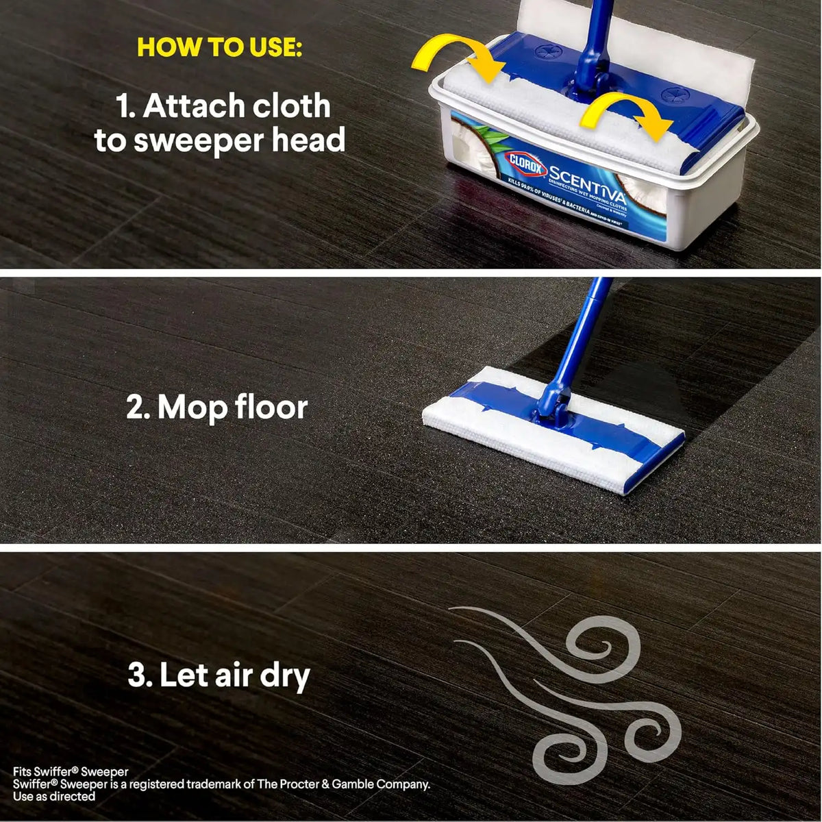 Clorox Scentiva Disinfecting Wet Mop Pad, Coconut Waterlily, 24 Ct., 2 Pack